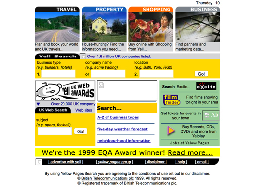 historic yell.com website, screenshot from 1999
